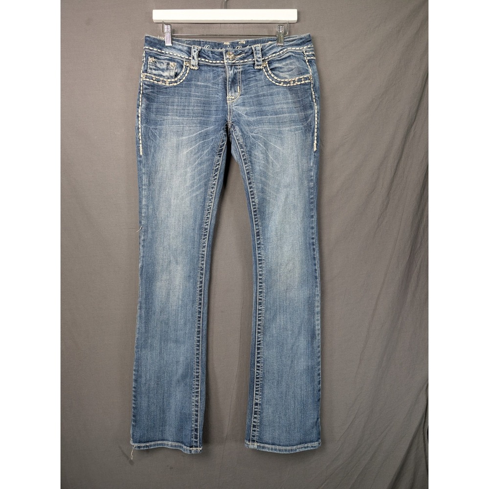 Grace In LA Women Bootcut Jeans Size 11/29 Blue Embellished Thick Stitch